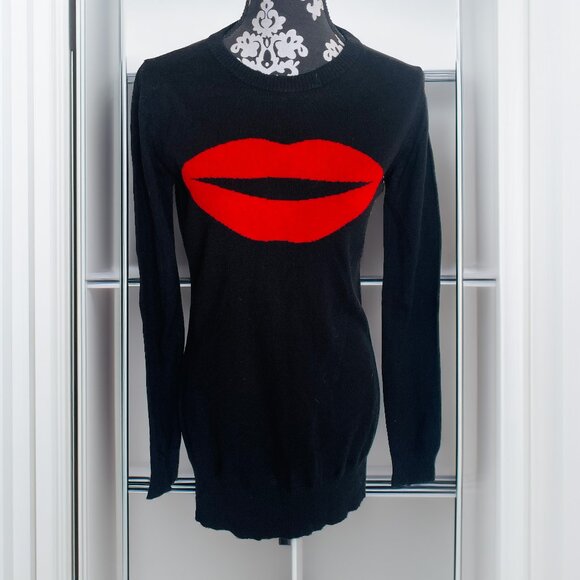 Fiorucci Red Lips Sweater Dress Wool Blend Black Small - Picture 1 of 6
